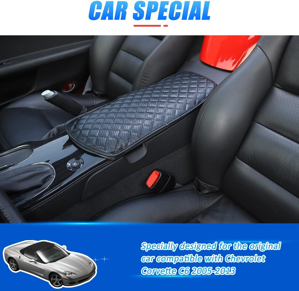 Car Arm Rest Cushion Pad Protector Compatible with Chevrolet Corvette C6 2005-2013 Car Center Armrest Cover,Leather Console lid Protector,Center Console Pad Anti-Scratch Accessories (Carbon Fiber)