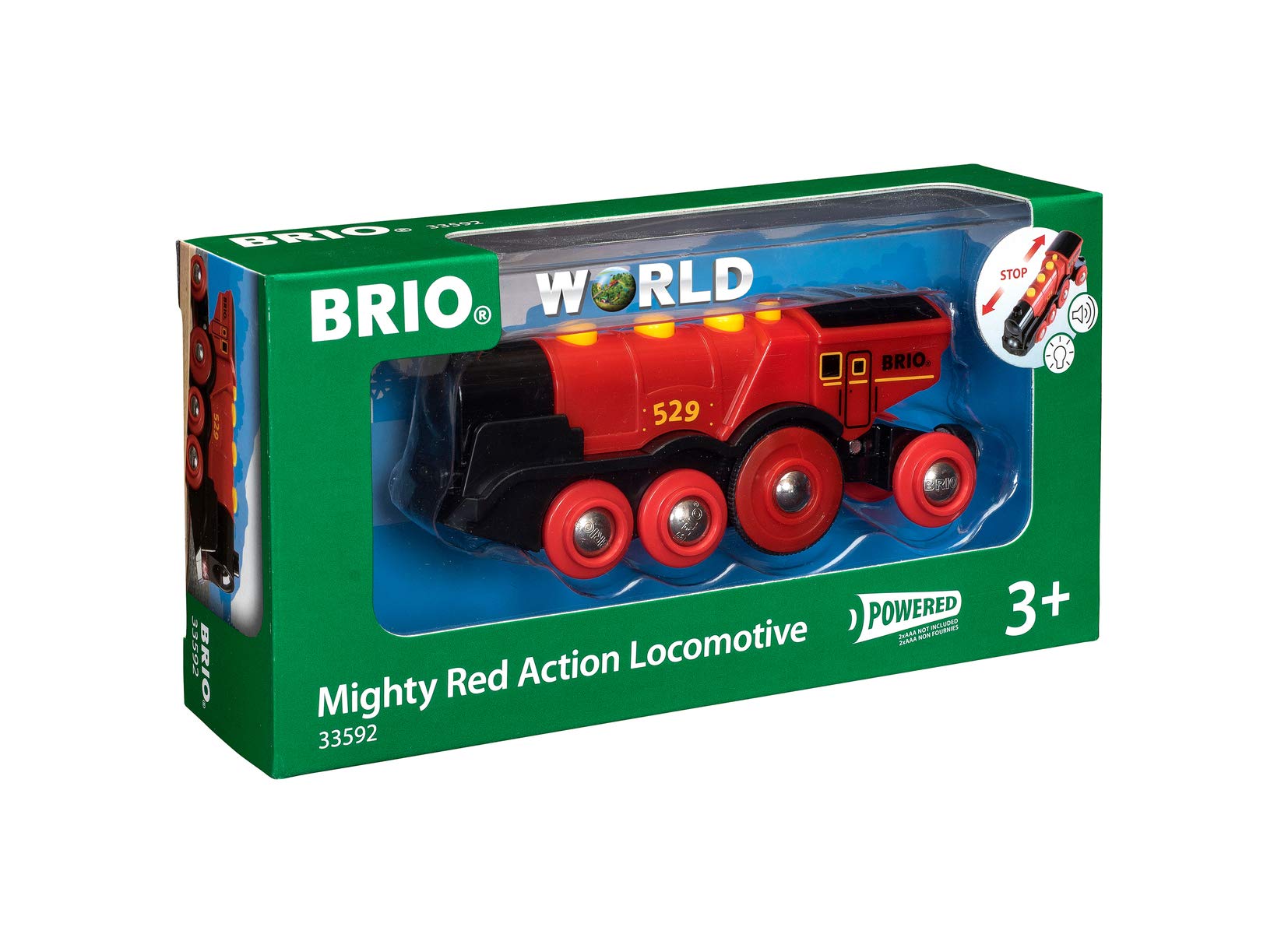 BRIO World 33630 - Goldene Batterielok mit Licht und Sound & World 33592 Rote Lola elektrische Lok - Batterie-Lokomotive mit Licht & Sound