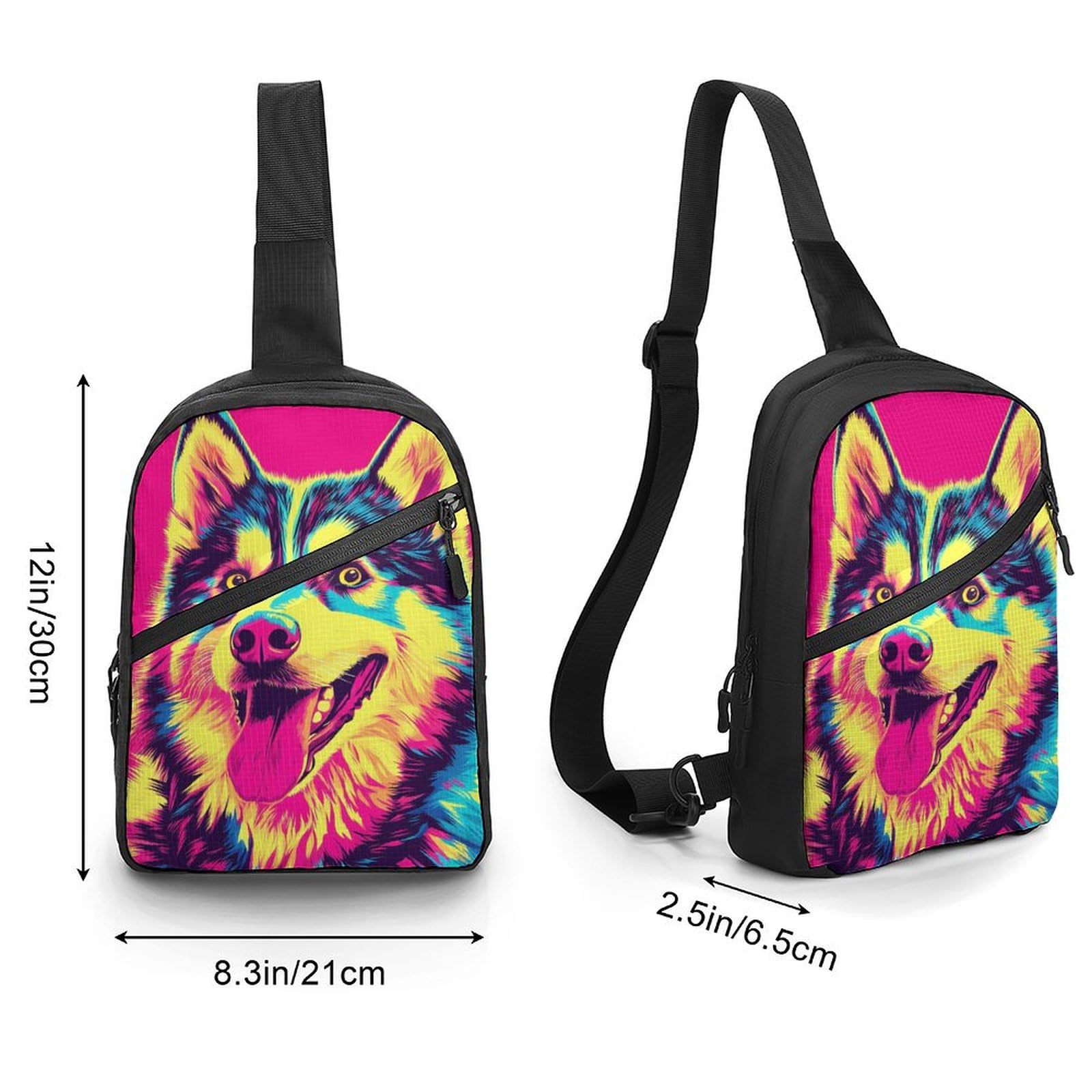 Colorful Husky Dog Art Chest Bag Foldable Crossbody Unisex Pack Travel Hiking Adjustable Shoulder Straps Sling Bags