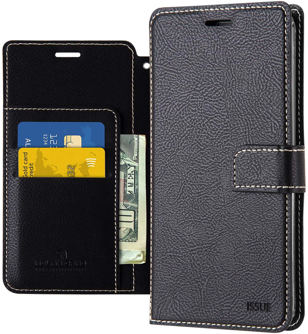 Galaxy Note 20 Wallet Case, Qoosan Leather Flip Cover Kickstand Phone Case, Black