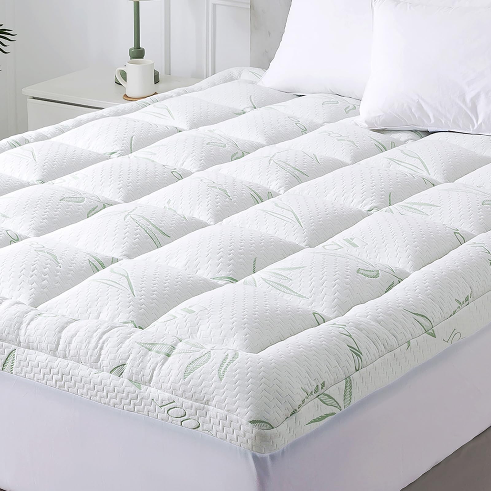 WhatsBedding 2 in Mattress Topper Twin, Soft Pillow Top Mattress Topper with Deep Pocket Fits 8–21 Inch, Bamboo Viscose Air Layer Twin Mattress Topper