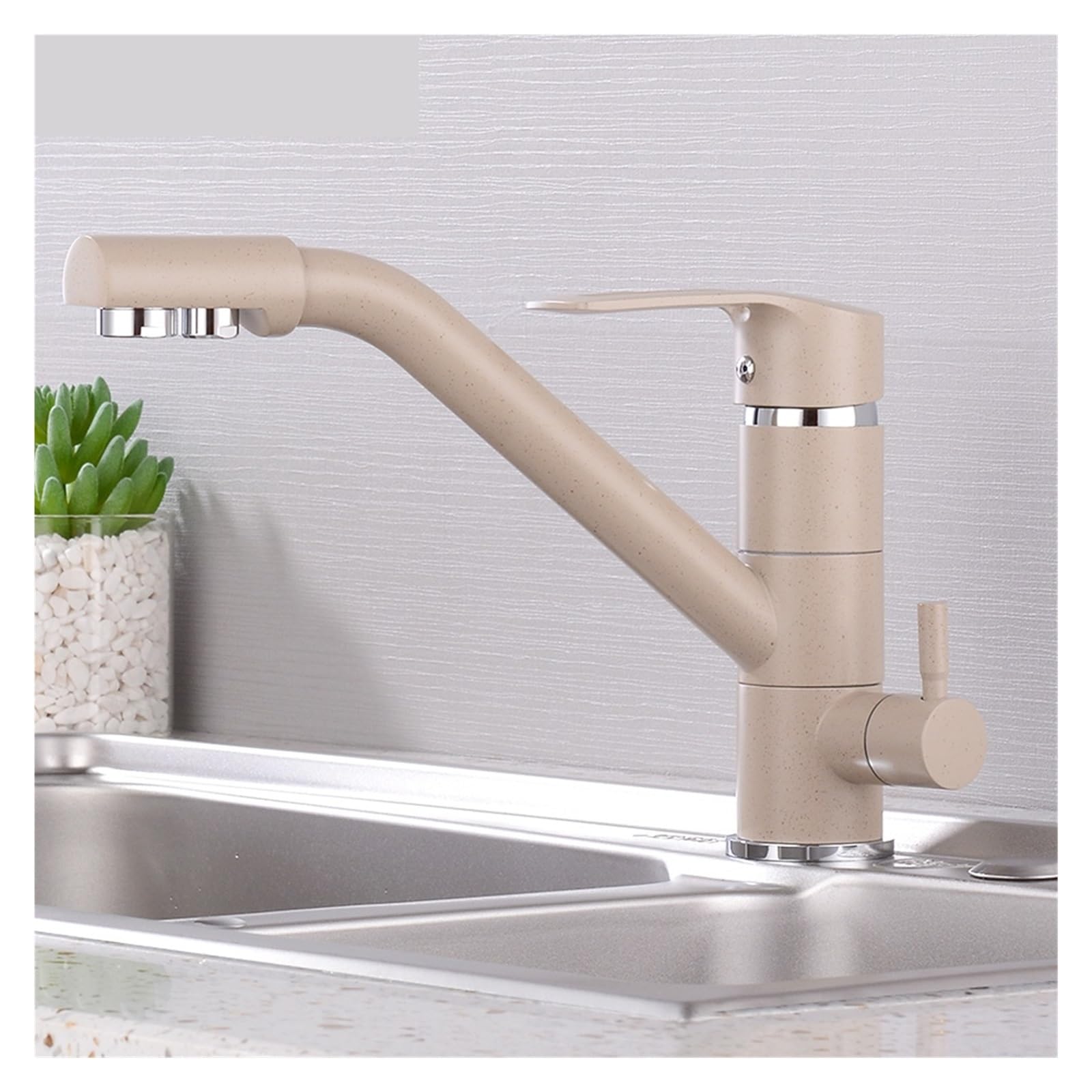 Grifo de Cocina con Cascada, Filtro Giratorio para Agua Potable, purificador de Agua de Doble caño, Mezclador para Fregadero de Lavabo (Cromado)