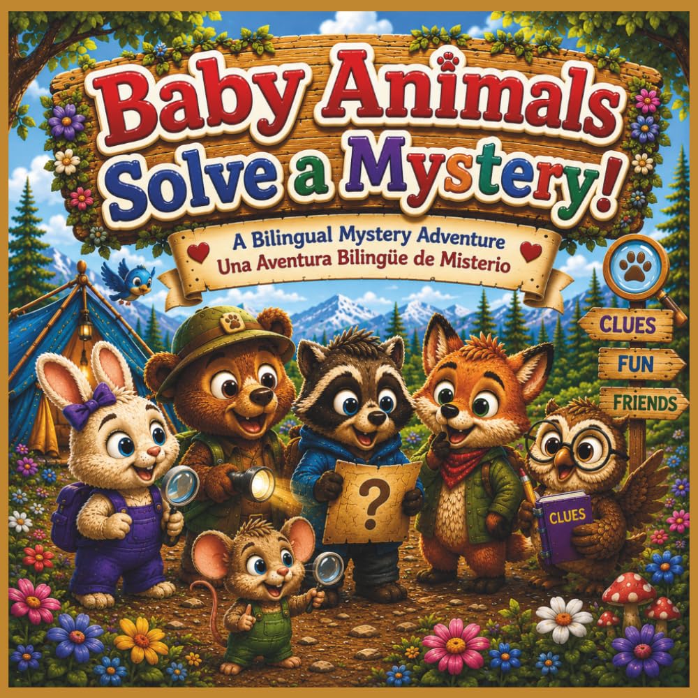 Baby Animals Solve a Mystery: A Bilingual English Spanish Picture Book for Kids About Clues, Friendship, Teamwork, and Adventure: 5 (Baby Animals Bilingual Adventures)