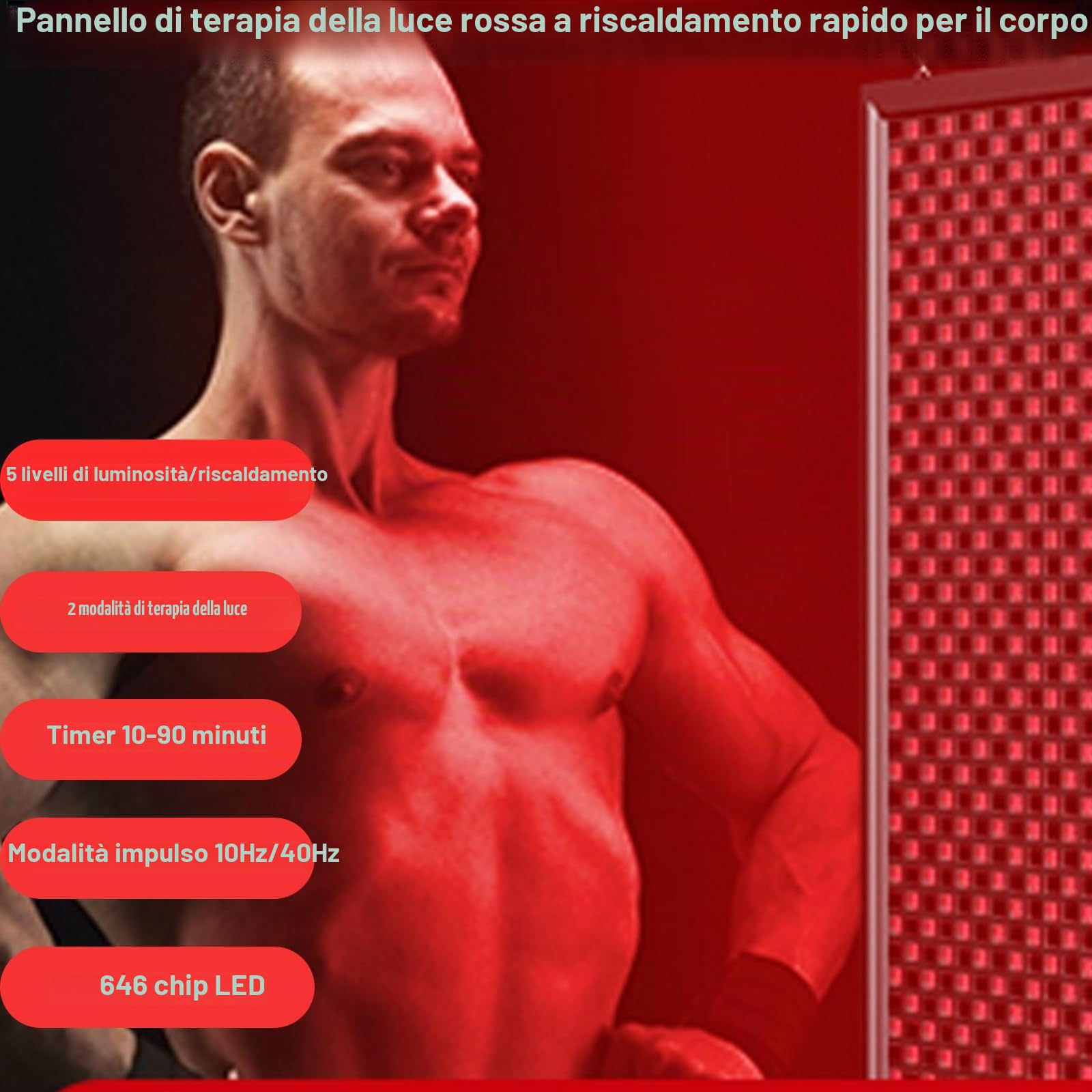 Terapia con luce rossa, lampada riscaldante a infrarossi vicini a 660 nm e 850 nm per viso, schiena, collo, spalle, corpo, vita, sollievo dal dolore e anti-invecchiamento, 646 LED