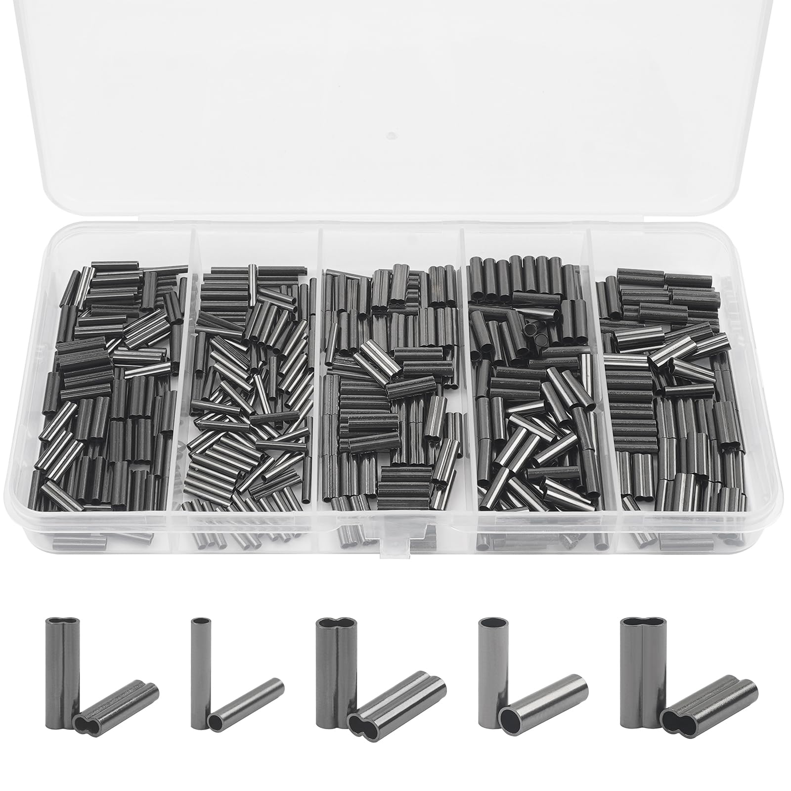 JSHANMEI Fishing Crimp Sleeves Kit, 400pcs Single and Double Barrel Crimp Sleeves Copper Crimping Loop Sleeve Wire Rope Tube Connector Fishing Line Leader Rigging Tackle