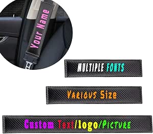 Custom Text Car Seat Belt Covers - Carbon Fiber Strap Pads With Velcro, Set Of 2, Personalized Logo Or Text (23x6cm) - View #8