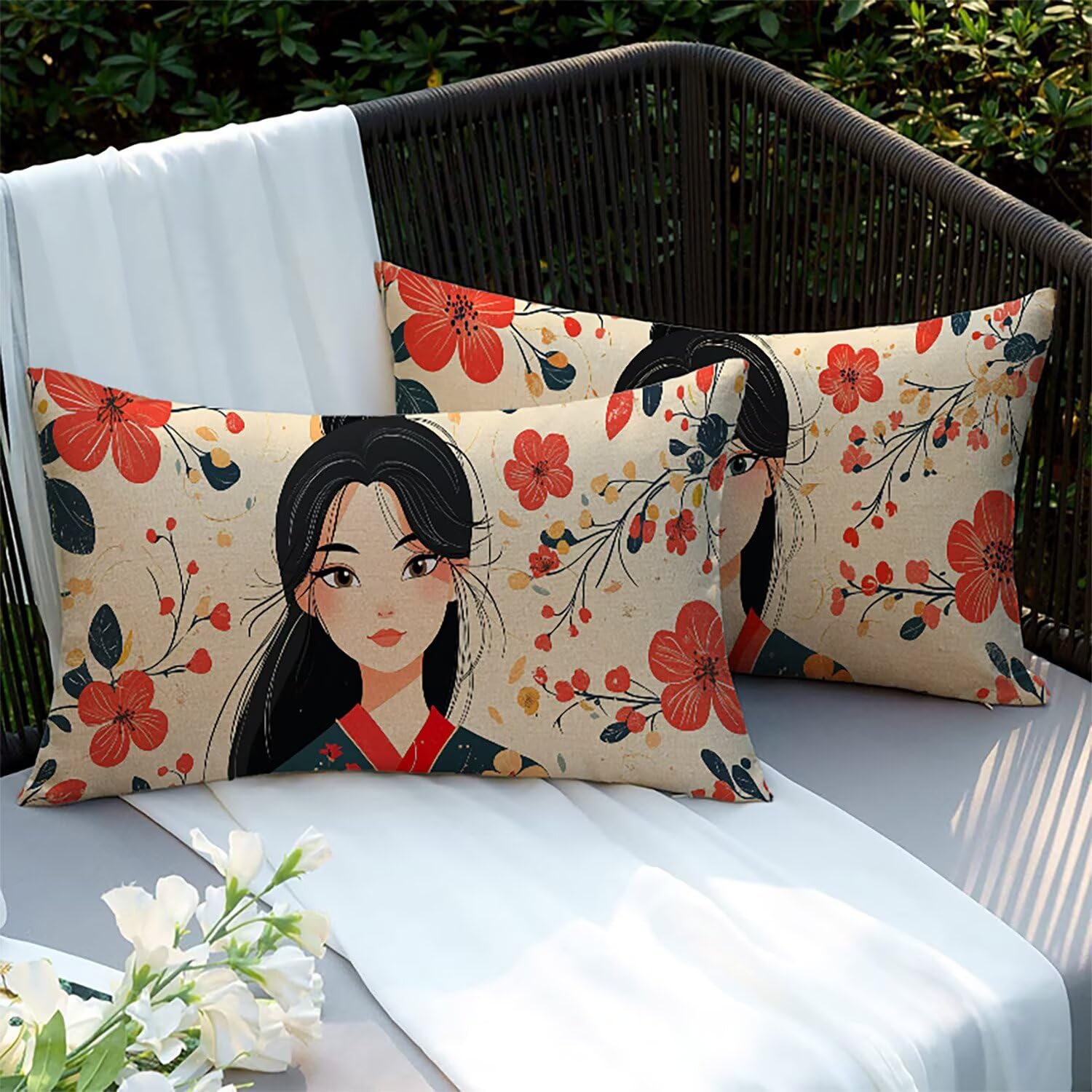 Housses de coussins aspect lin imperméables de haute qualité au design double face
