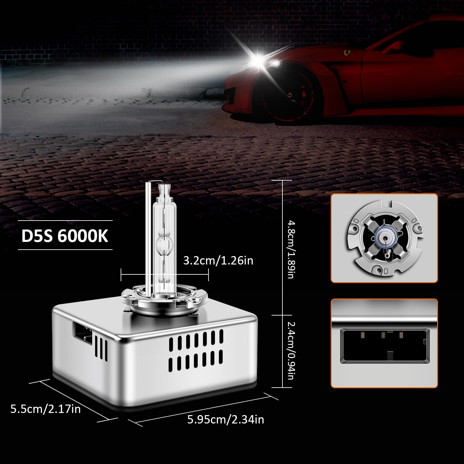 DZG D5S Xenon HID Lampadine per fari 35W Bianco puro 6000K Abbaglianti Anabbagliante, 2 Pezzi