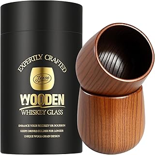 Wooden Whiskey Glass Gifts For Men - Charred Wood Bourbon Whiskey Glasses,Charred Old Fashioned Glass, Bourbon Gift for Dad or Boyfriend on Father's Day, Birthday, Christmas, Thanksgiving (2 Pack)