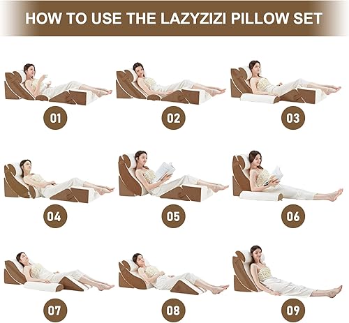 Miniatura 4 de Juego de 6 almohadas ortopédicas de cuña para cama, almohada de espuma viscoelástica para dormir, alivio del dolor lumbar y de espalda, almohada de