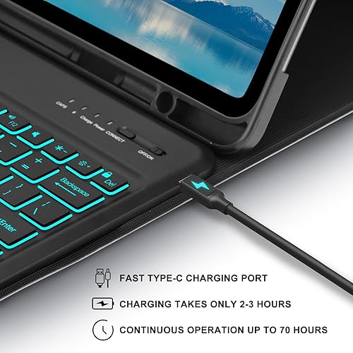 Miniatura 5 de FARYODI Funda para iPad Pro 12.9 con teclado  Inalámbrico desmontable, retroiluminación de 7 colores, soporte para lápices, parte trasera de TPU