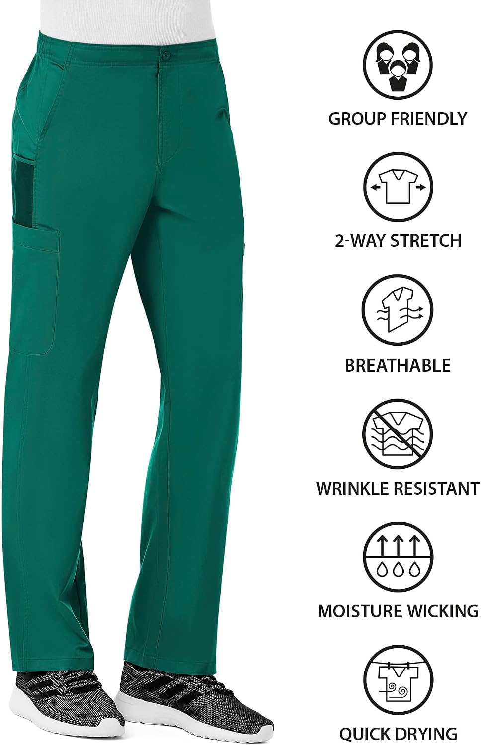 Maevn EON Men's Half Elastic 8-Pocket Cargo Scrub Pants (XX-Large Tall, Hunter Green)