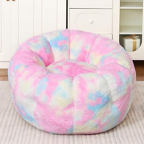 Cvortll Bean Bag Chair, Floral Shaped Beanbag, Faux Fur Adult Teen Kids Comfy Chair with Petal Armrest Chair, Bean Bag Couch for Bedroom, Living Room, Dorm, Game (Colorful)