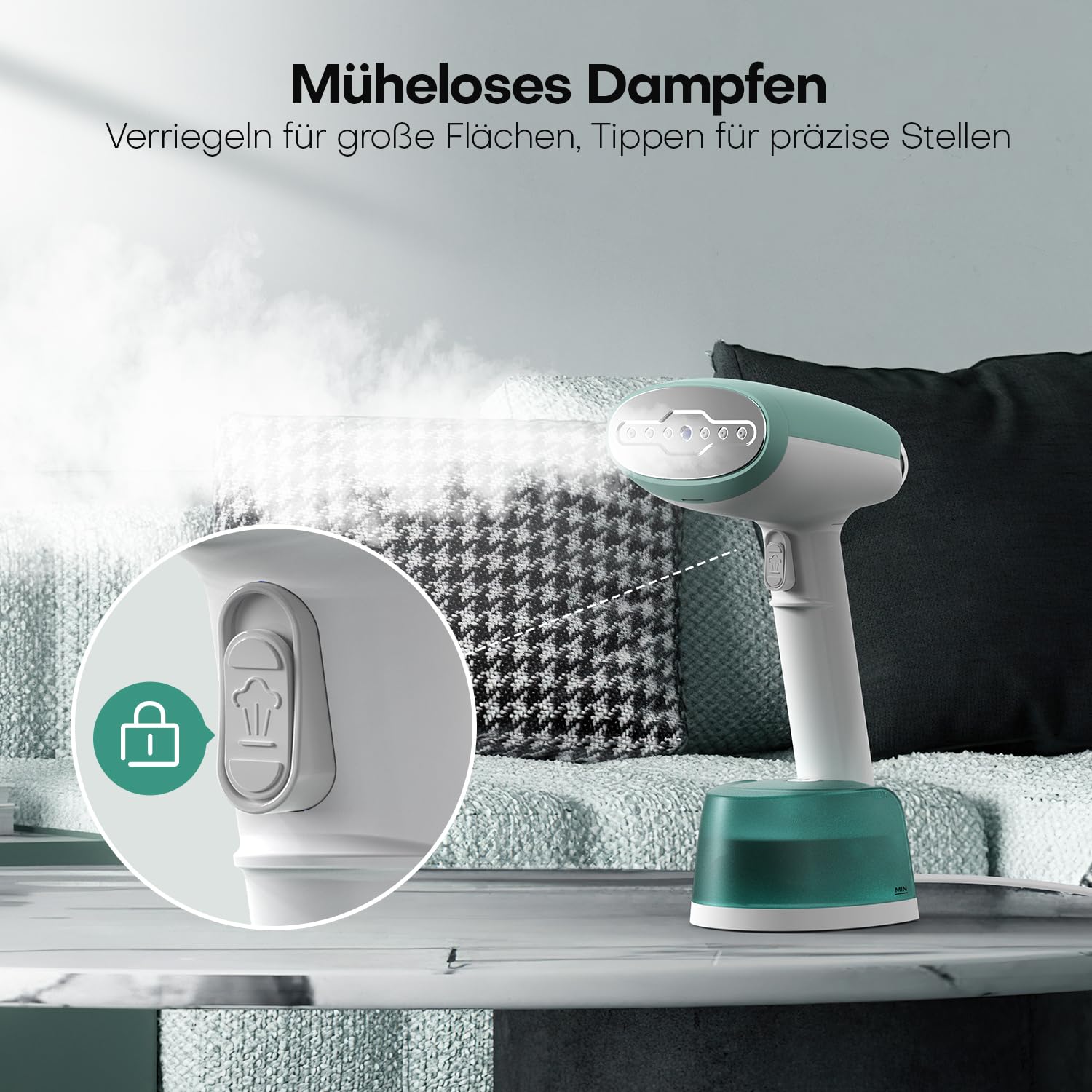 AROEVE Steamer Dampfglätter, 1500W Hand Dampfbürste mit 365ml Wassertank, 2 Dampfmodi, Schnelle Erwärmung, bis zu 30 g/min Dampf, Tragbarer und kompakter Faltenentferner für Zuhause, Büro und Reisen
