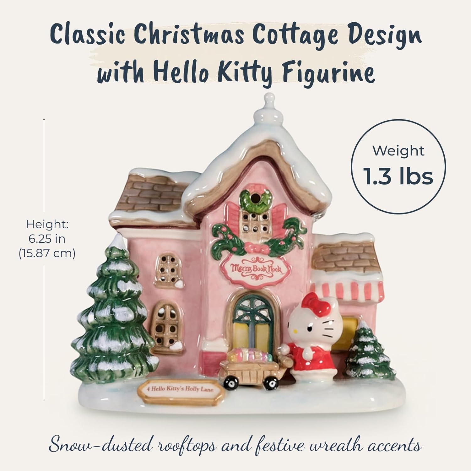 Blue Sky Clayworks Hello KITTY'S Merry Book Nook Candle House, 6.75" L x 4.75" W x 6.25" H, Storybook Snowlight