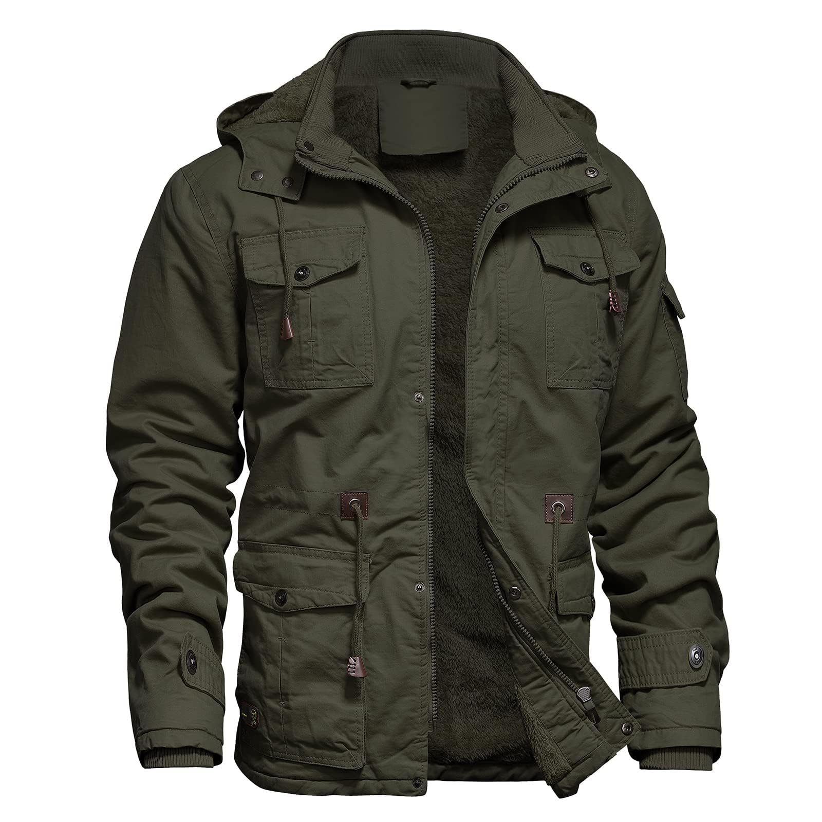 Dr.Cyril Mens Jacket Winter Casual Fleece Lined Cotton Thick Military Tactical Hooded Work Coats with Cargo Pockets