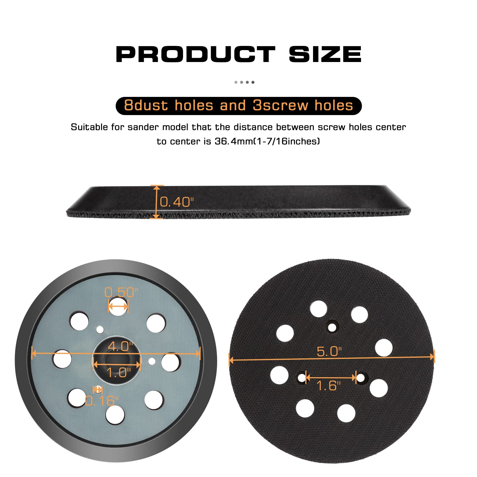 2 Pieces 5 Inch Dia 8 Hole Sander Hook and Loop Replacement Sanding Pad For Makita BO5010, BO5020, BO5021K, BO5030/K, BO5031K, BO5041K, XOB01Z SV13YA, SV13YB Sander