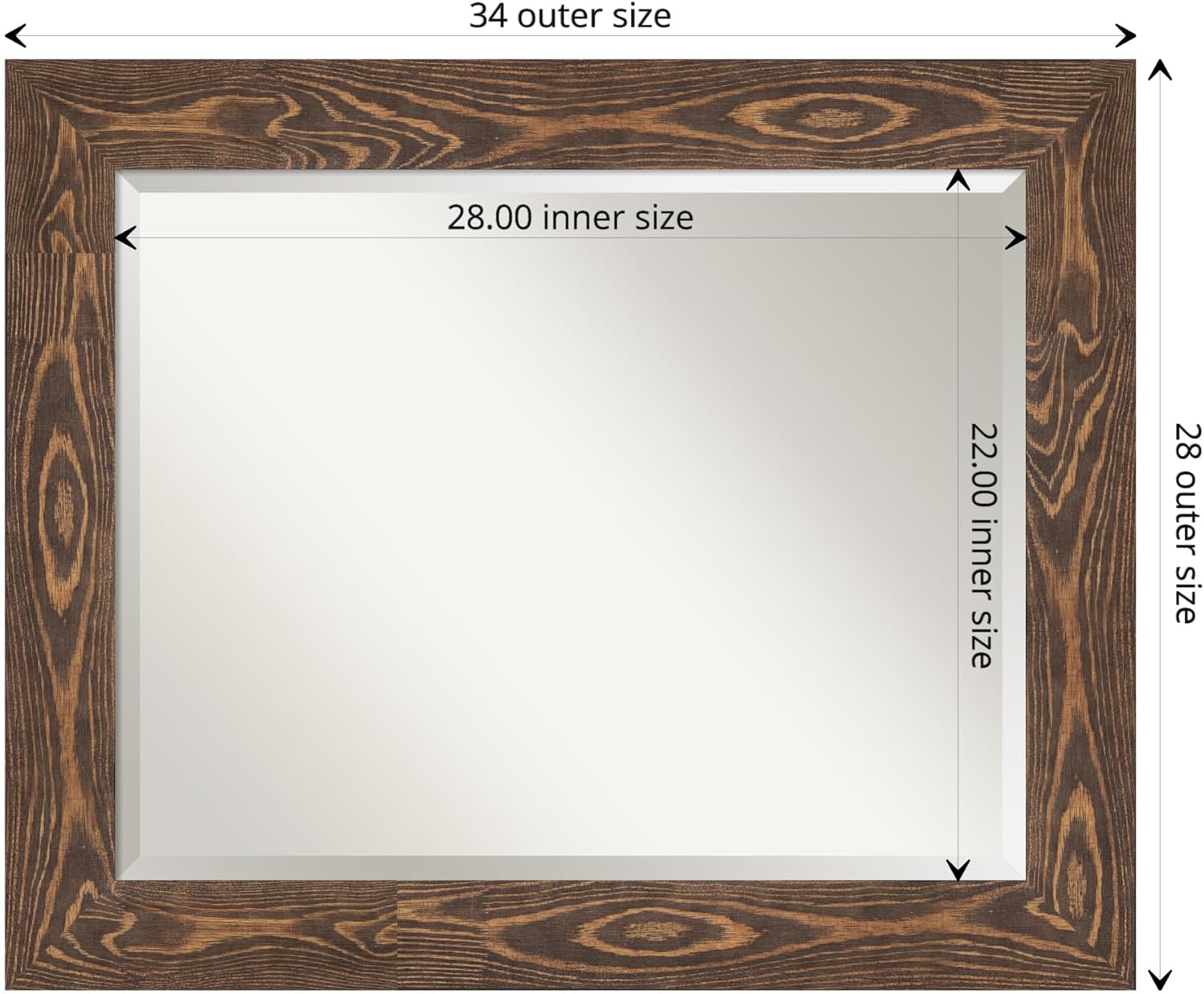 Amanti Art Brown Bathroom Mirror for Over Sink, 28x34 Bridge Brown Rectangle Vanity Mirror, Large Country Rustic Wood Frame, Hangs Horizonally and Vertically, Bathroom Wall Decor, Beveled Edge