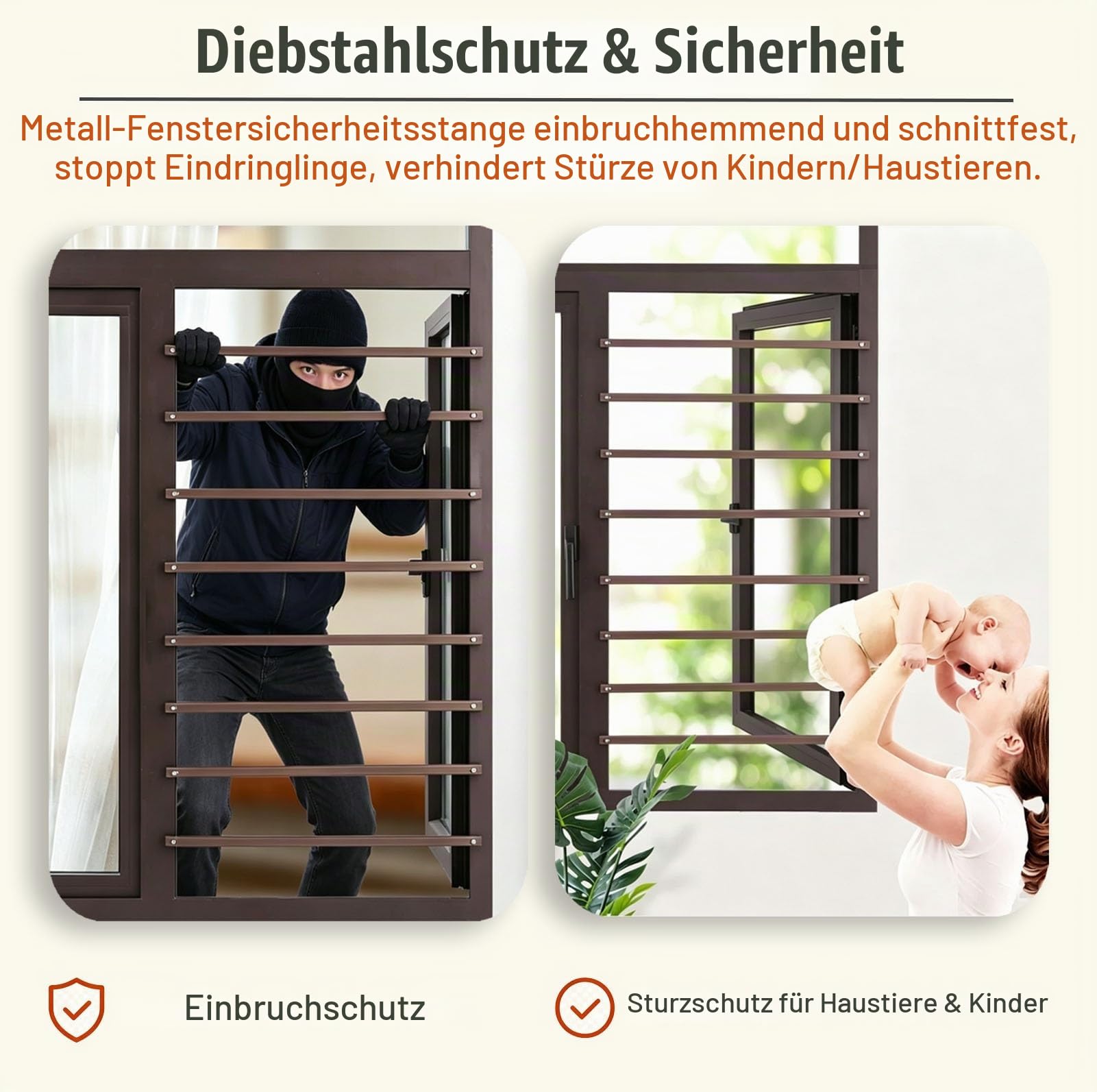 Fenstergitter 6 Stück Bohrfreie Fenstersicherung Leicht Abnehmbar