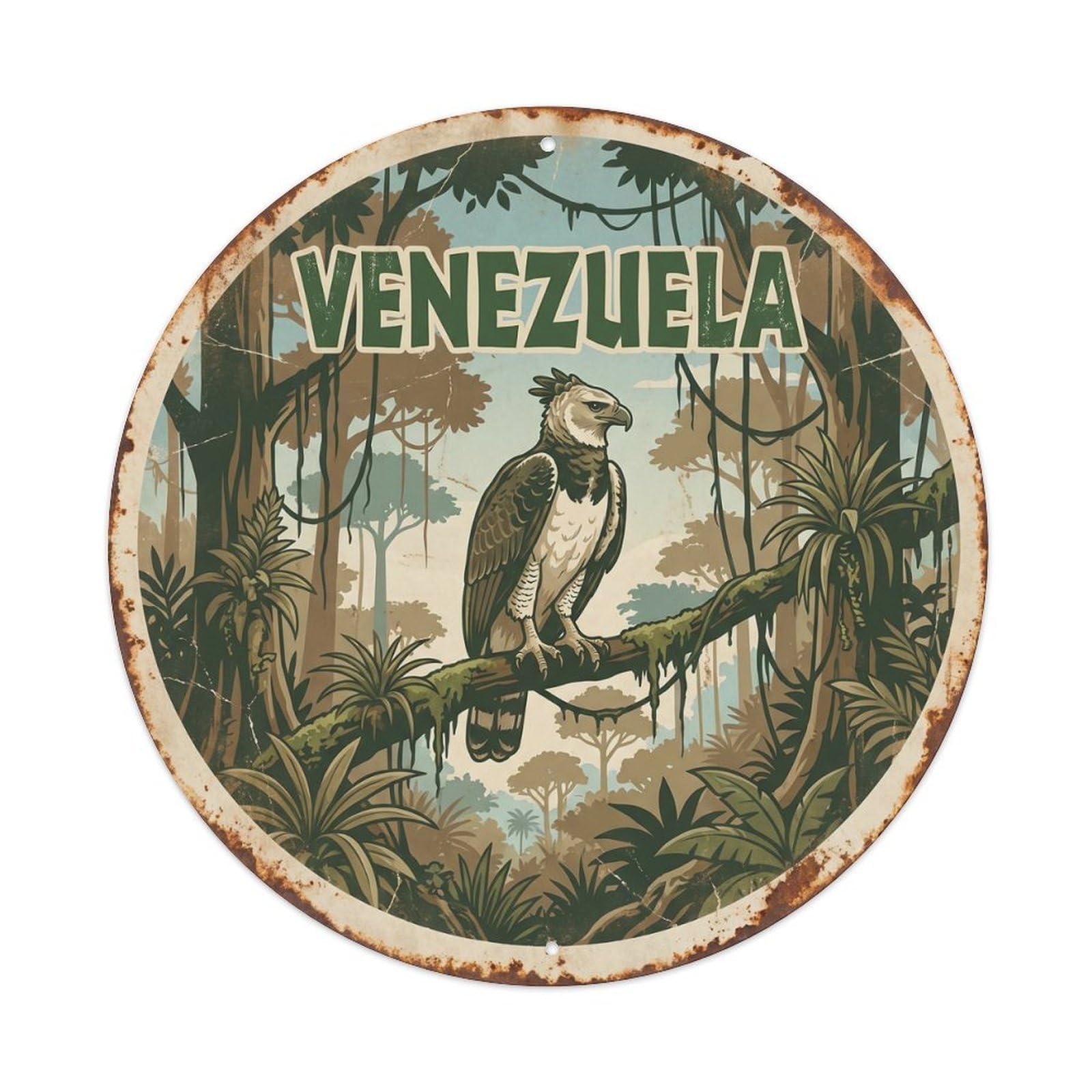 Venezuela Harpy Eagle Rainforest Vintage Metal Tin Sign Plaque Wall Decor for Cafe, Club Bar, Office, Garden Metal Poster 8x8Inch