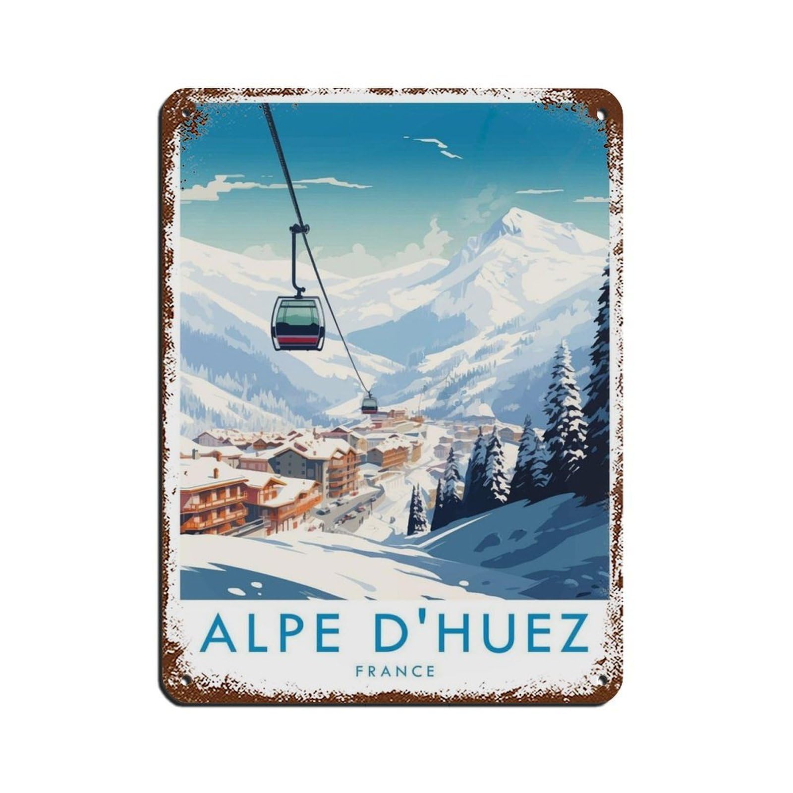 Alpe D'Huez Travel Poster, France,Travel Decor (2) Tin Sign Vintage Metal Pub Club Cafe Bar Home Wall Art Decoration Poster Retro 12x16inch(30x40cm)