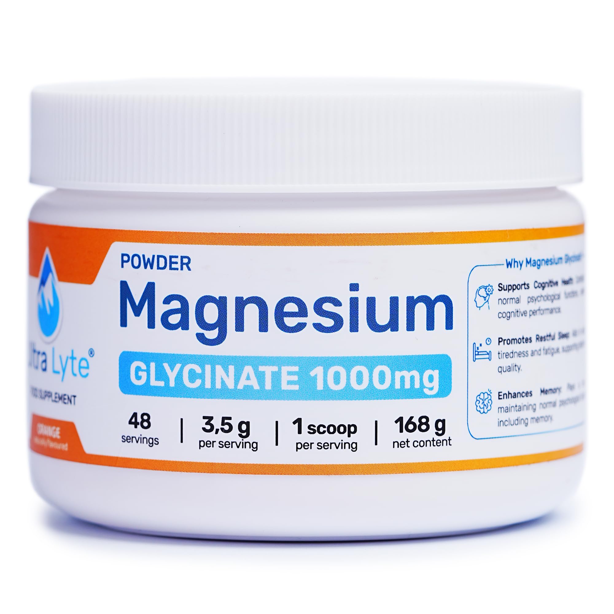Magnesium Glycinate Powder with Trace Minerals 180g – Vegan & Gluten-Free Flavoured Magnesium Supplement – for Sleep Aid, Stress Relief & Muscle Relaxation – 60 Servings (180g, Orange)