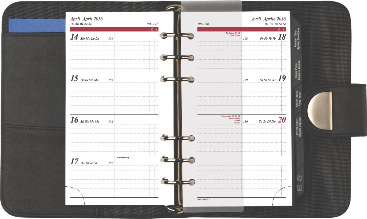 rido/idé 706608390 Zeitplansysteme/Ringbuchkalender/Timer Timing (2, 93 x 172 mm, Leder-Ringbuch, mit Lasche, 6-Ring-Kipphebelmechanik, ohne Kalendarium) schwarz