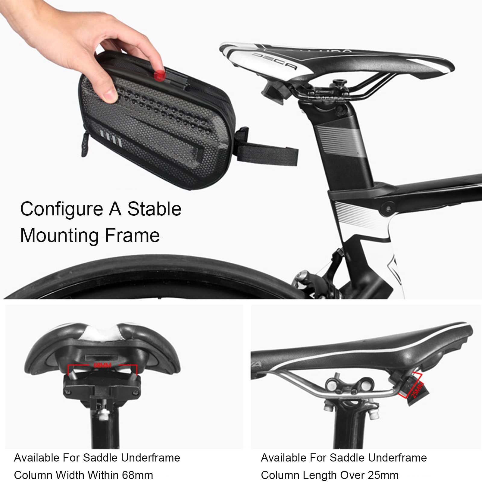 Sillín de Bicicleta Asiento Trasero Impermeable Bolsa de Sillín de Cola de Ciclismo Bolsa de Almacenamiento de Bicicleta Estable con Cremallera de Doble Cara para Bicicleta de Carretera MTB
