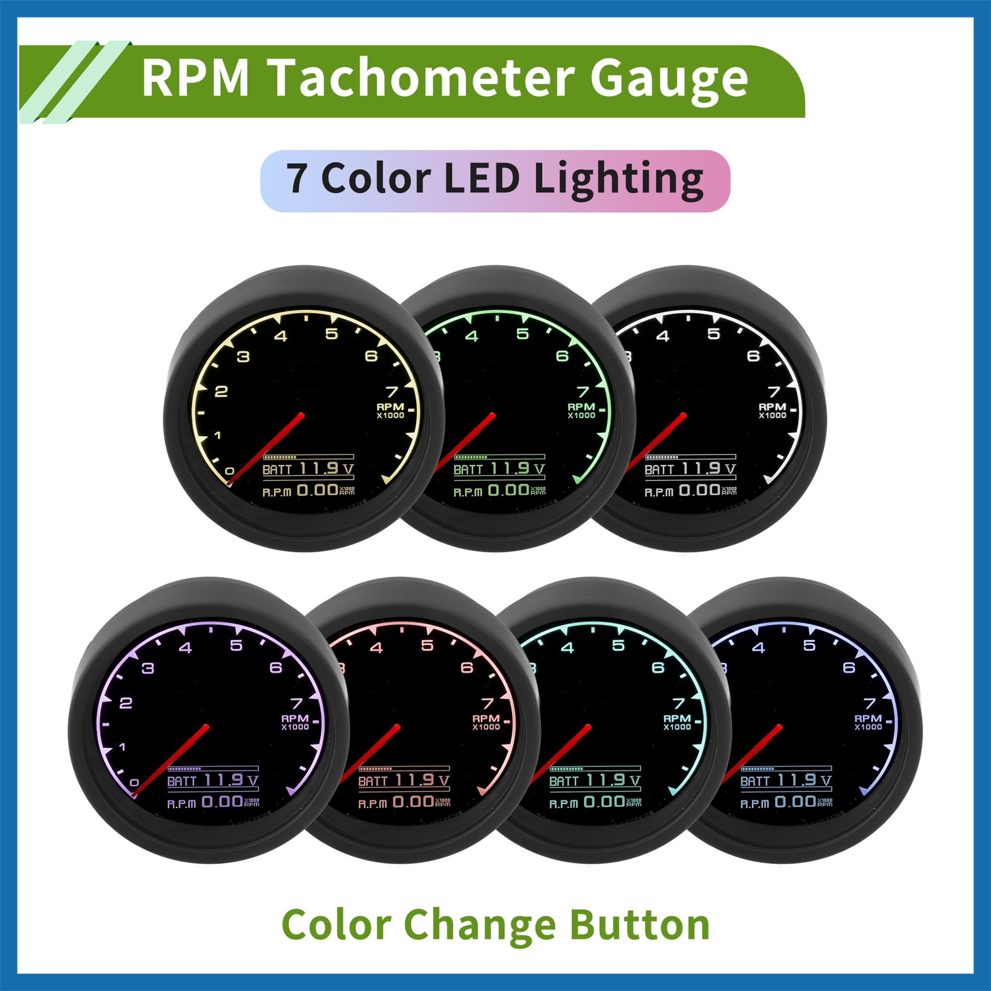A ABSOPRO 2.5" 60mm Tachometer Gauge Colorful Pointer RPM Tachometer Tach Gauge 0-9000RPM W/Sensor and Bracket Universal Tachometer Car DC 12V Sostituzione dell'articolo