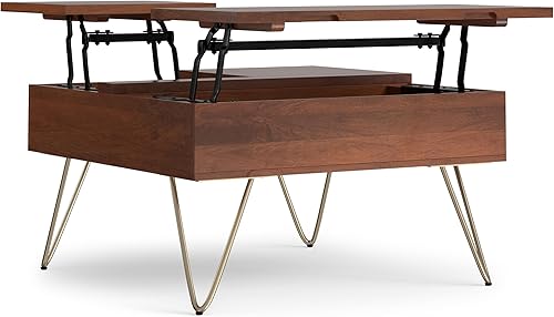 SIMPLIHOME Hunter - Mesa auxiliar con tapa elevable, mesa de cóctel cuadrada industrial de madera maciza de mango macizo de 32 pulgadas de ancho en