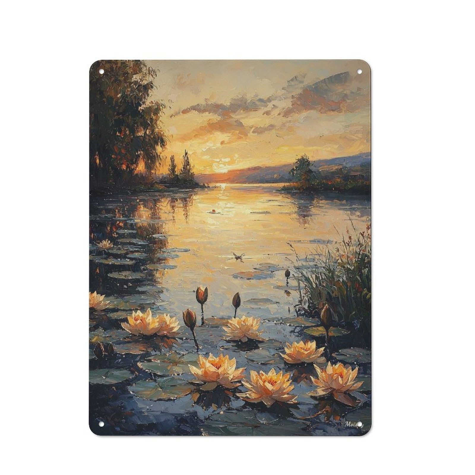 Junmoney Impressionist Inspired Water Lilies At Sunset Garden Style Shed Metal Sign 40X30cm, Shed Wall Decor For Patio Bar, Workshop, Shed Or Kitchen
