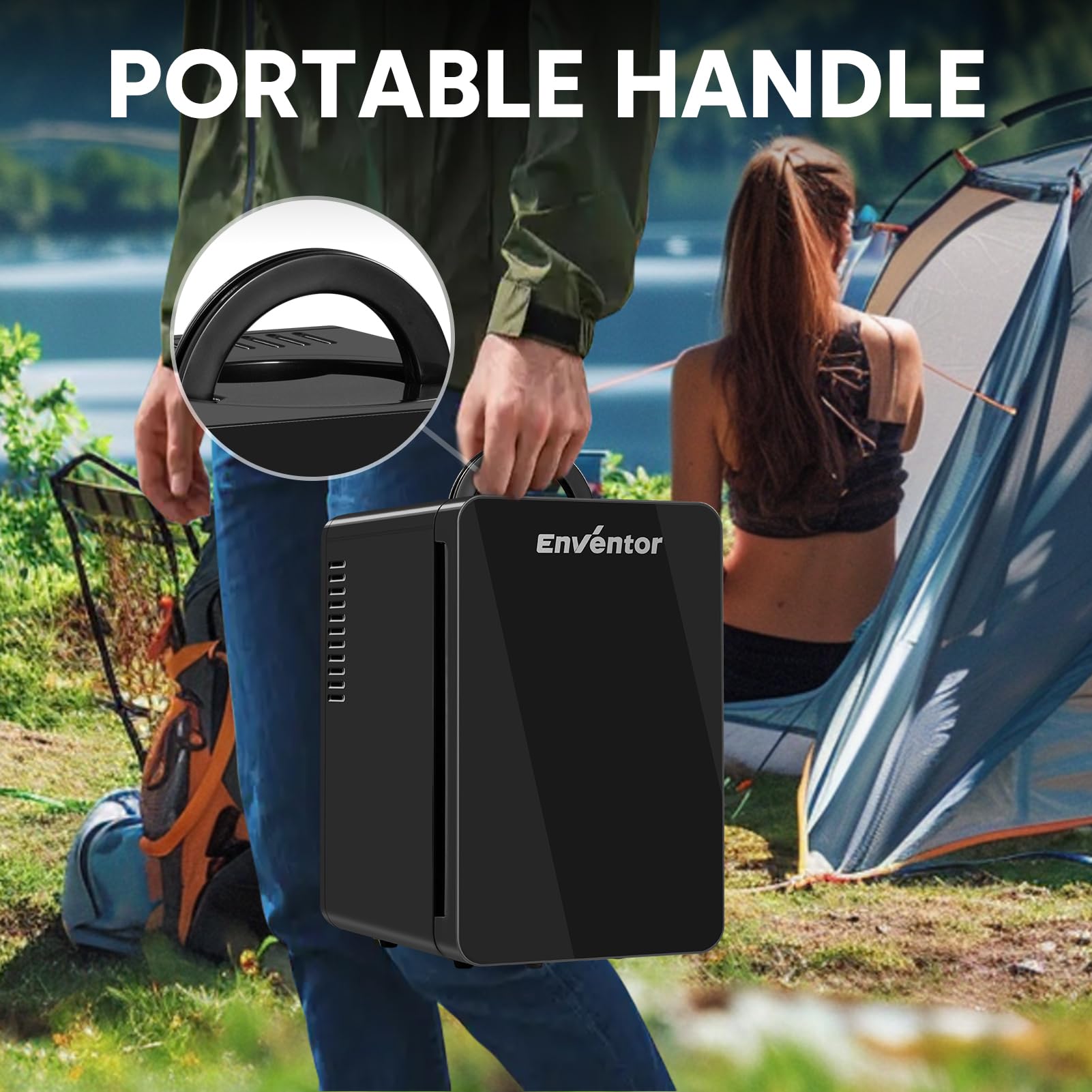 Enventor Mini Fridge 6 Litre, 8 Can Mini Fridges for Bedrooms, AC+12V DC Power Cooler & Warmer, Portable Small Fridge for Car, Travel, Home/Skincare, Makeup, Cosmetics/Drinks, Fruit, Food, Black — view 7