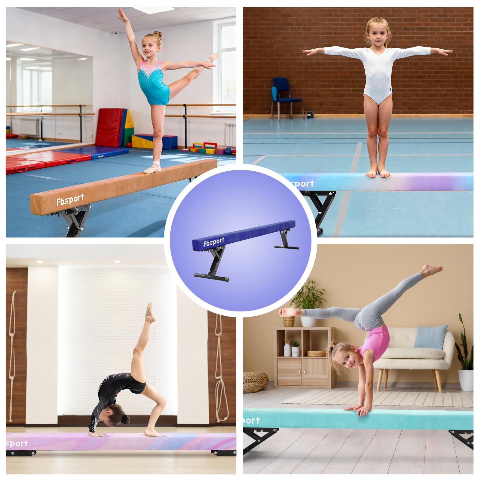 FBSPORT Poutre Gymnastique Pliable réglable 244cm, Gymnastique Poutre 5 Hauteur réglable Haute et Basse Poutre de Plancher Haute stabilité Enfants Gymnase Pratique équipement d'entraînement
