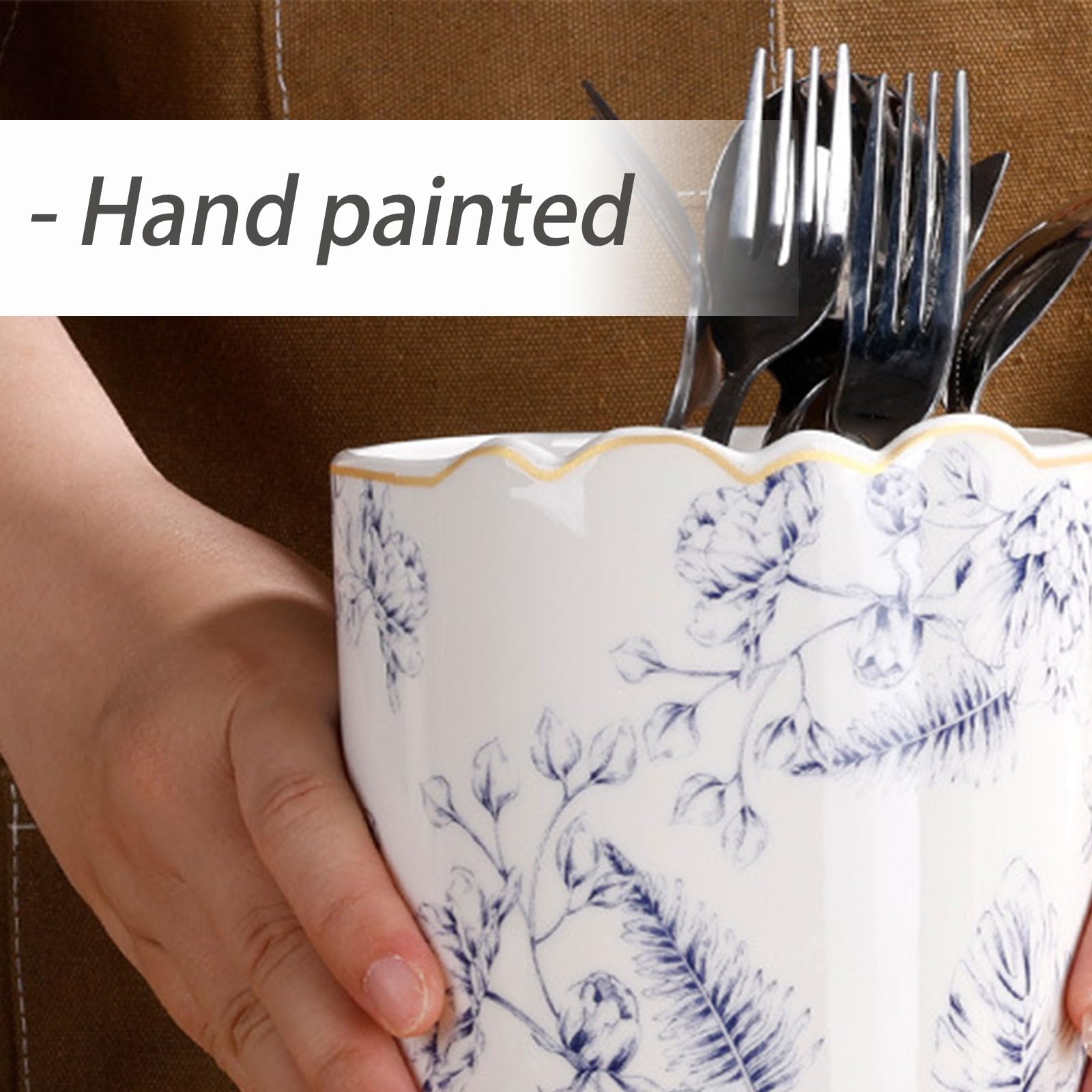Dxcaicc Organizzatore per Posate da Cucina con Vassoio per l'acqua, Supporto per esktop Portautensili in Ceramica, Cucchiaio per Utensili da Cucina e Contenitore per spatola in coccio per