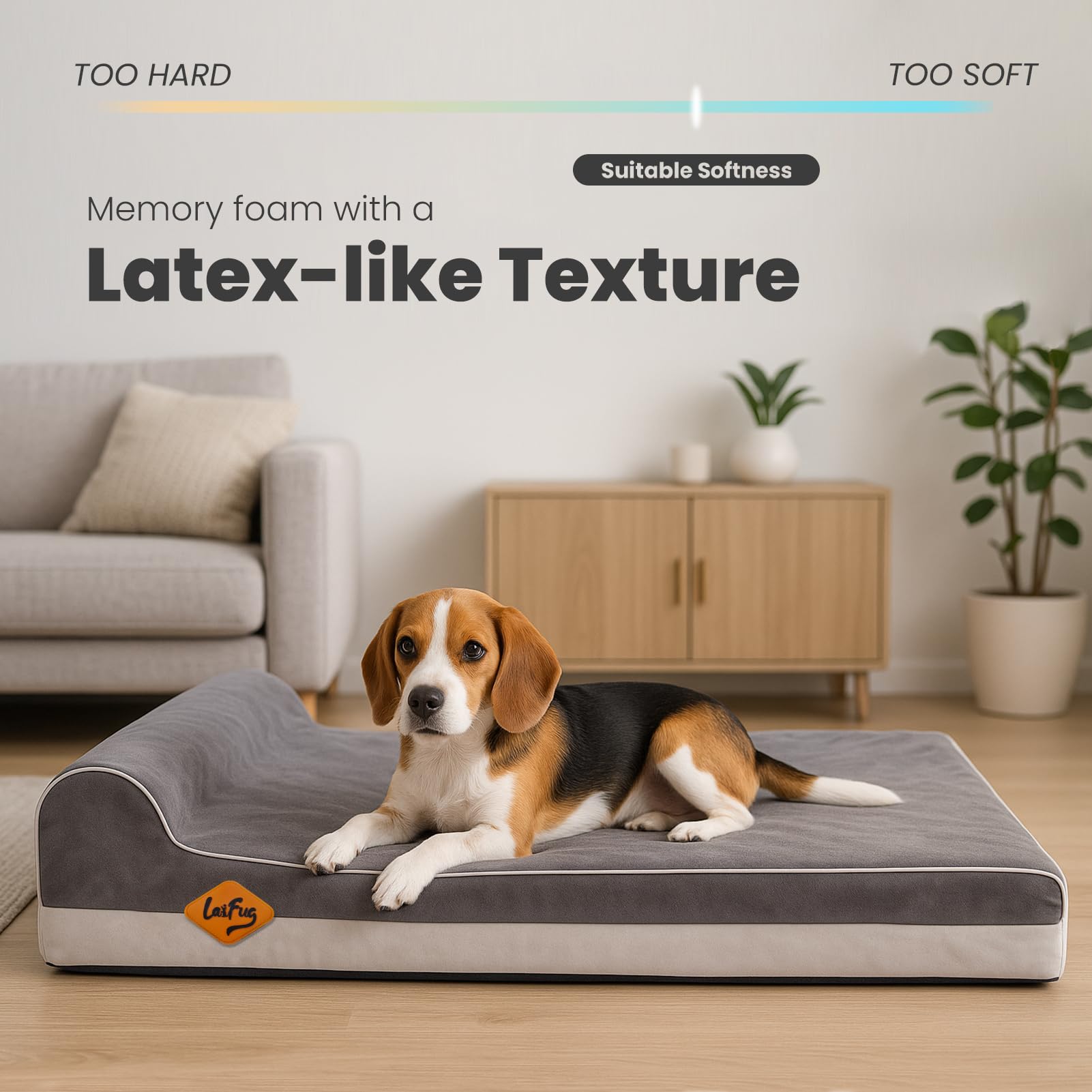 Laifug - Letto ortopedico in memory foam medio per cani con cuscino, fodera impermeabile, rimovibile e lavabile, design intelligente, 86,4 x 55,8 x 15,2 cm, grigio