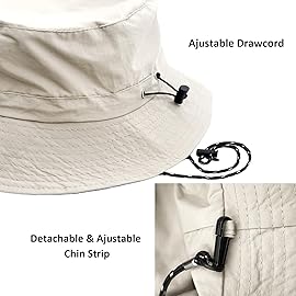 woogwin Waterproof Bucket Rain Hat with Chin Strap Quick Dry Packable Boonie Sun Hat Safari Hat UV Protection(Beige)