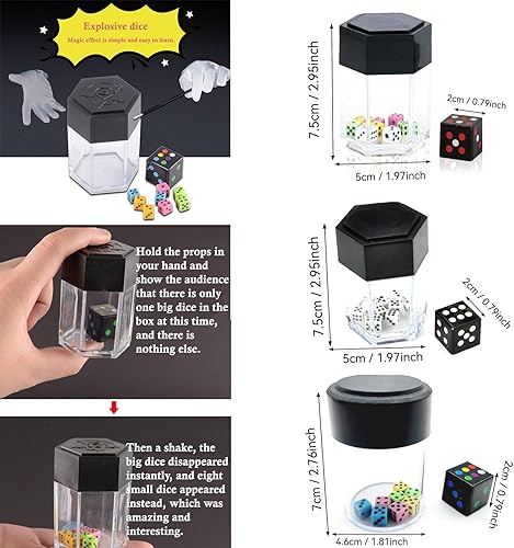 Miniatura 3 de Magic 3 piezas Explode Explosion Dice Easy Magic Trucos de magia para niños, accesorio mágico, novedad, juguete divertido de primer plano, broma de