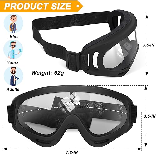 Miniatura 10 de OXG 2 Pairs Motorcycle Goggles Fit Helmet, ATV Ski Goggles Anti-UV Dustproof Windproof Dirt Bike Goggles for Youth Men Women