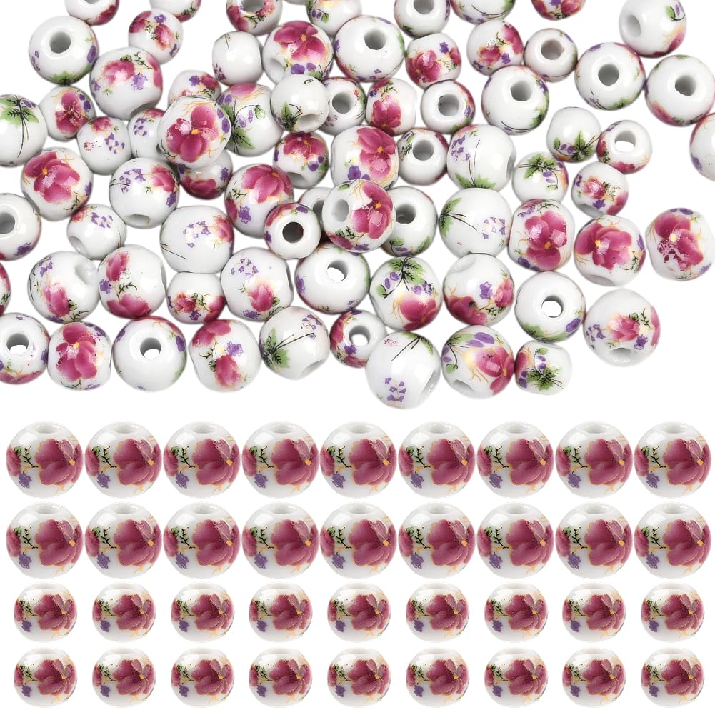 Perles en céramique pivoine violette résistantes 8mm 10mm pour bijoux