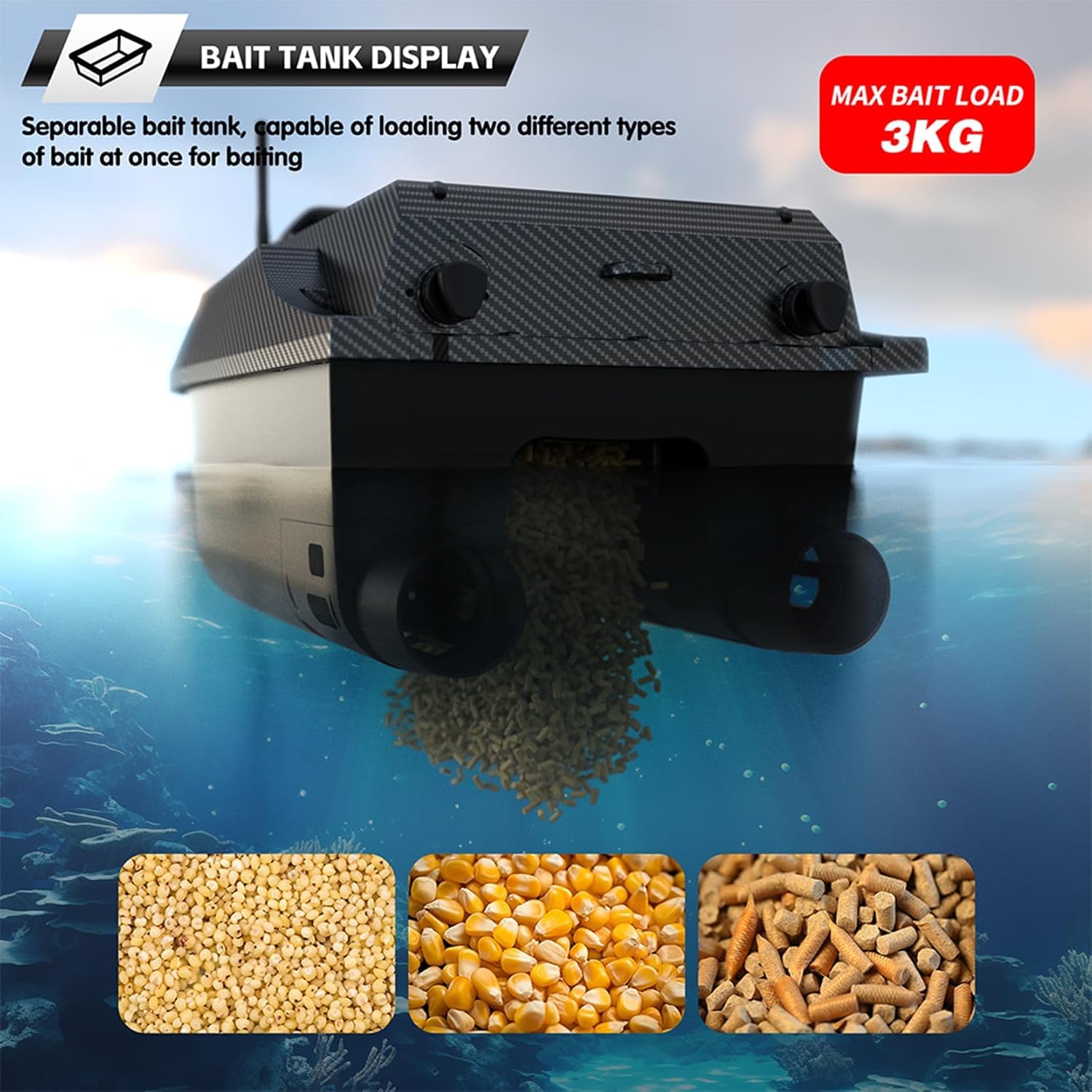 Barco Cebador Inteligente GPS para Pesca, Control Remoto De 800 M, Capacidad De 3 Kg, Doble Motor, Luz Led, Batería De 20000 Mah para Pesca Nocturna, Función De Crucero Basic Version