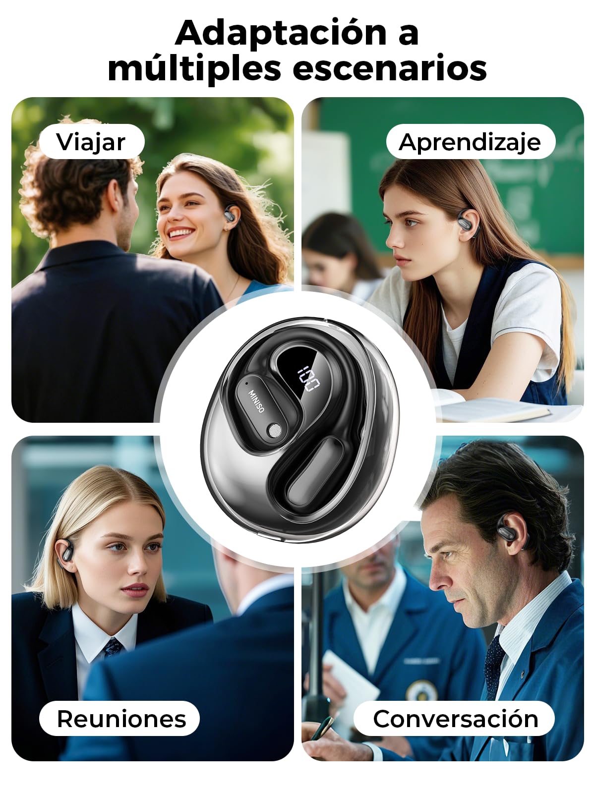 MS190 KI Traductor Auriculares 3 en 1, auriculares de traducción en tiempo real con 134 idiomas y 8 modos, traductor de auriculares ai con aplicación, Bluetooth 6.0, auriculares de traducción 60H para