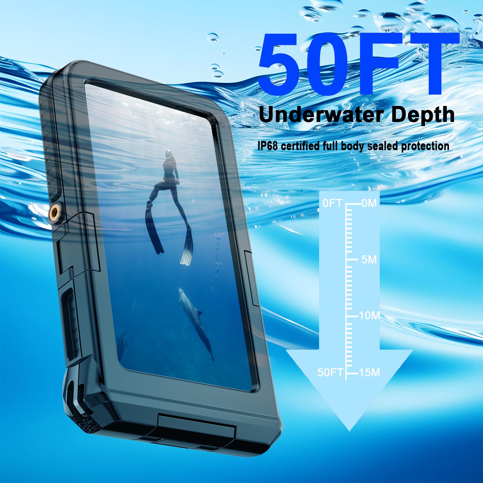 Funda impermeable de buceo para esnórquel, 50 pies bajo el agua, para iPhone 17/16/15/14/13 Pro Max Plus, tamaño de teléfono de 5.4 a 6.9 pulgadas con botones de volumen laterales izquierdos