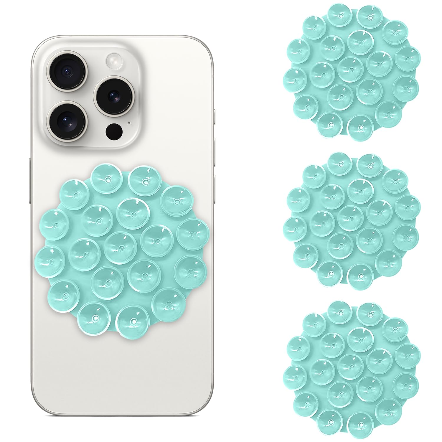 Silicone Suction Cup Phone Mount Case,Sticky Phone Grip for Back of Phone,Non-Slip Phone Accessory for Phone&Android,Hands-Free,Strong Grip Holder for Selfies&Tiktok Videos,Fidget Toy-Azure-3 PCS