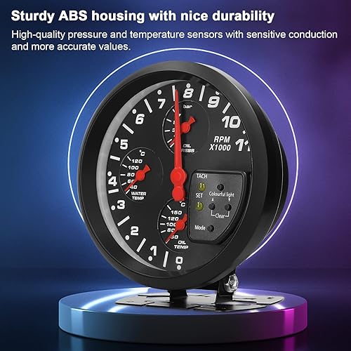 Miniatura 6 de Medidor de presión de aceite, 5 pulgadas, 4 en 1, medidor multifuncional para automóvil, tacómetro, presión de aceite, temperatura del aceite,