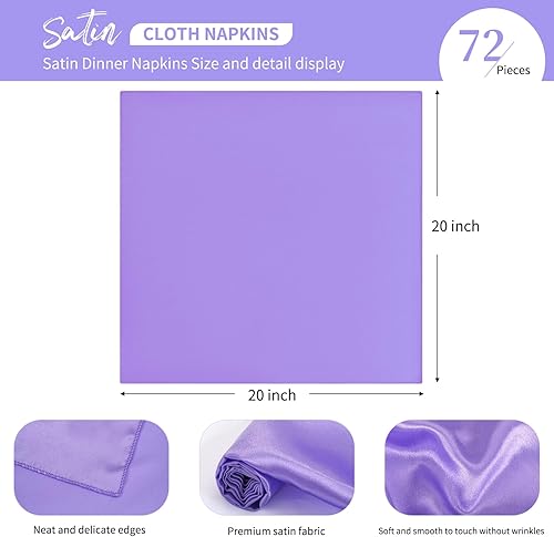 Miniatura 2 de Paquete de 72 servilletas cuadradas de tela de satén de 20 x 20 pulgadas, servilletas lavables y reutilizables, servilletas de mesa de tela suave