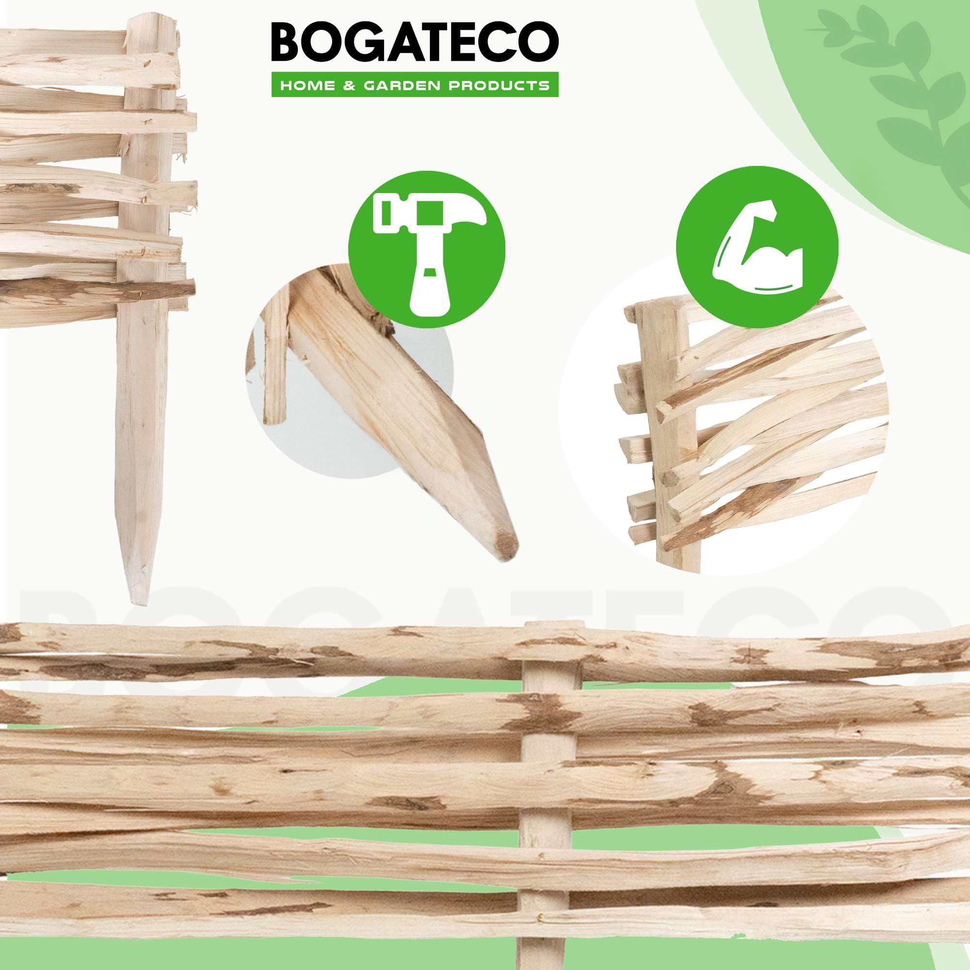 BOGATECO 3 vallas de jardín de madera de avellano, 90 cm x 20 cm, borde de césped, valla de madera, valla de estacas, valla de estacas, cercas para arriates, valla de inserción, perfecta como borde de