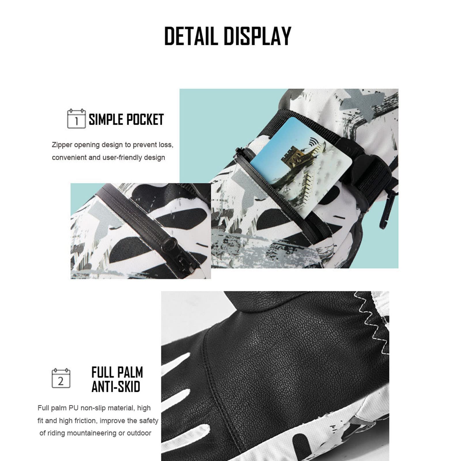 Gants de Ski Chauds Écran Tactile Polaire Snowboard Graffiti Étanche Temps Froid Femmes et Hommes Gants d'hiver