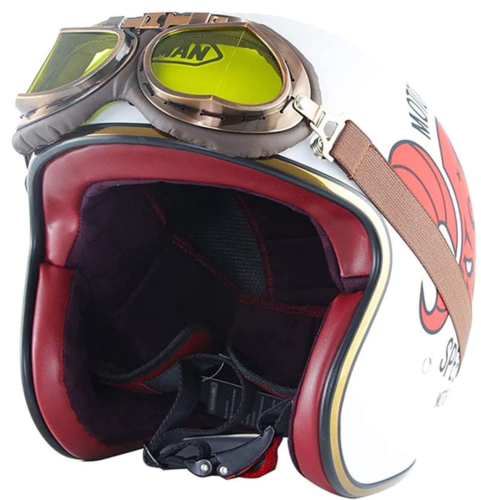 Cascos Jet De Motocicleta De Cara Abierta Vintage Para Hombres Y Mujeres (Ruta 66) Casco Retro 3/4 De Motocicleta Chopper Cruiser Biker Pilot Crash Cascos Con Certificación ECE Con Gafas De Sol A,L