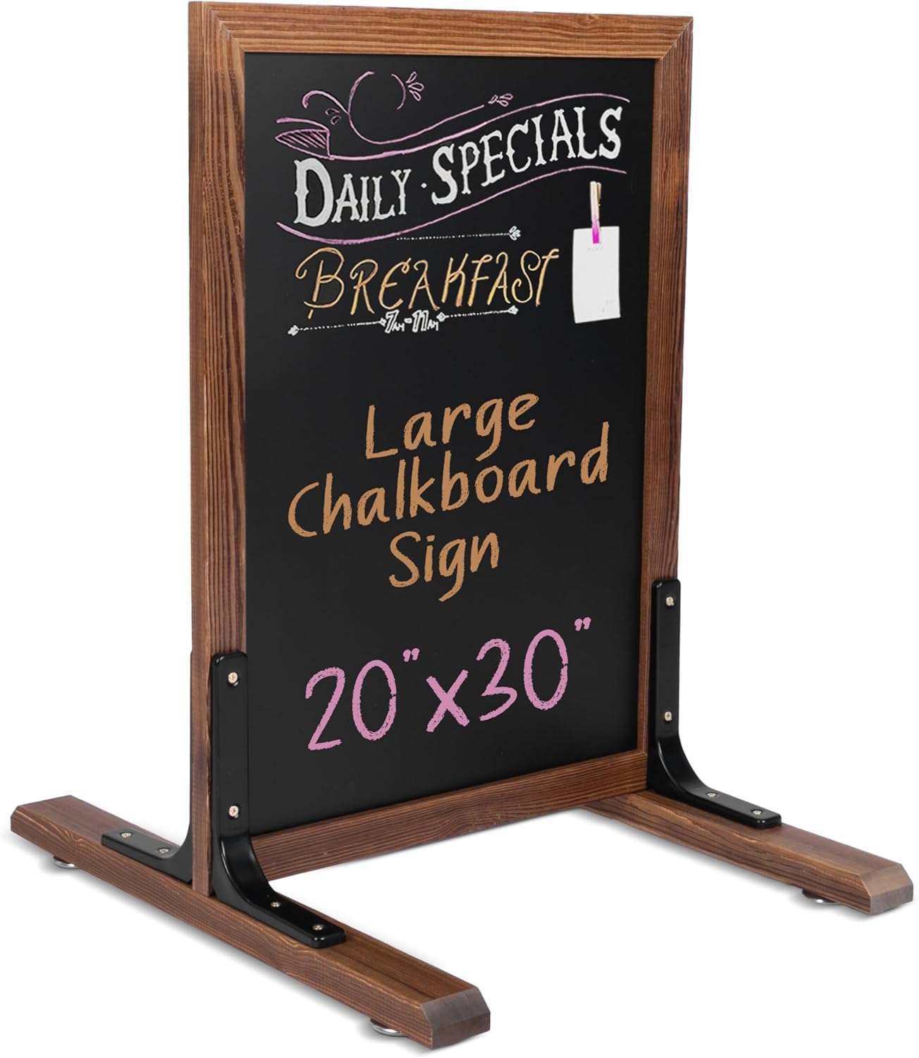 Ilyapa Large Chalkboard Sign - Free Standing Magnetic Sidewalk Sign - Outdoor Menu for Restaurant, Food Truck, Party, or Wedding - 30x20 Inch - Brown 30x20 Chalk Charred Brown Wood