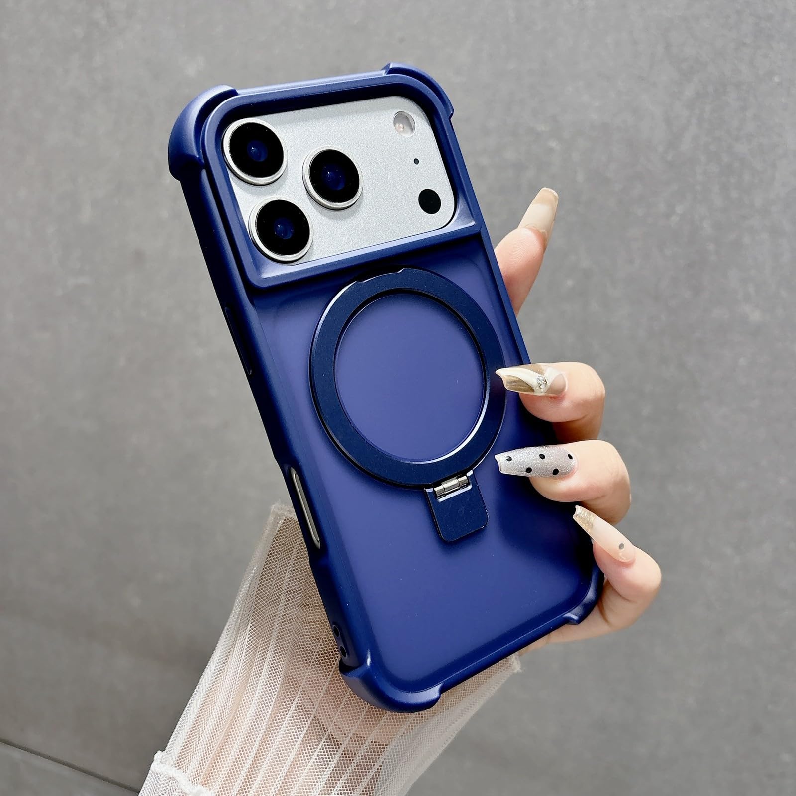 Coque rigide bleu iPhone 17 Pro Max silicone de qualité supérieure à anneau - 7